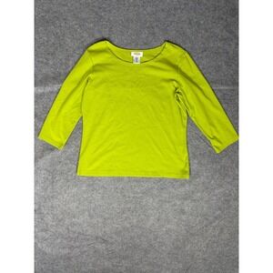 Talbots Womens‎ Green Ribbed 3/4 Sleeve Boat Neck Top Size L